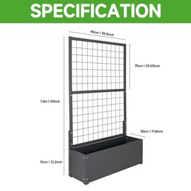 YKTEEDENS Metal Planter with Trellis Raised Garden Beds Outdoor (35.5" L*12" W*59" H) Inch Planter Box with Trellis&Privacy Screen for Climbing Plants, Vegetables, Vines