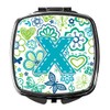 Caroline's Treasures Letter X Flowers and Butterflies Teal Blue Compact