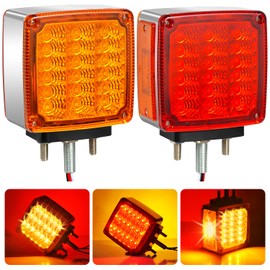 Aukmak 2pcs Amber + Red 39 LED Square Pedestal Lights - Stud Mount Trailer Fender Double Face Semi Turn Signal Lights for Truck Accessories and LED Side Marker