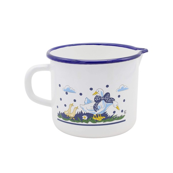 Krüger 4142 Milchtopf Gänseglück 14 cm, Emaille, 1.5 liters, mehrfarbig