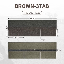 Roofing Shingles for Roof House Repair Tiles Shed Decor,Asphalt Shingles (Brown 3-Tab) 8PCS,39.4"x13.1"
