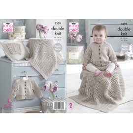 King Cole 5239 Knitting Pattern. Baby Raglan Cardigan, Blanket & Hat in Baby Glitz DK for Baby