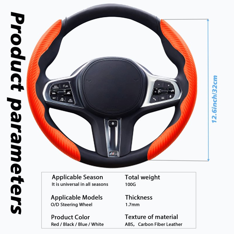 WOCOCN Steering Wheel Cover,Carbon Fiber Car Steering Wheel Cover with