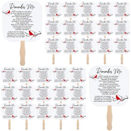 Teling 50 Pcs Funeral Favors Fans Cardinals Memorial Gift Paper Fans Handheld Remember Me Hand Held Parlor Fans Thick Paper Fans with Wooden Handle Hand for Guest Services Condolence Sympathy Gift