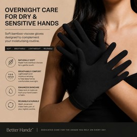 Better Handz Night Recovery Gloves – Bamboo Viscose Moisturising Gloves for Overnight Hand Care – Soft, Breathable, Lightweight, Eczema-Friendly, Cotton Alternative – Women & Men (Black) (Small)