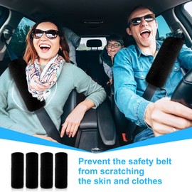 Boao 4 Pack Faux Sheepskin Car Seat Belt Pads Seatbelt Protector Soft Seat Belt Shoulder Strap Cover Comfort Harness Pad(Charcoal Black, 9.9 Inch)