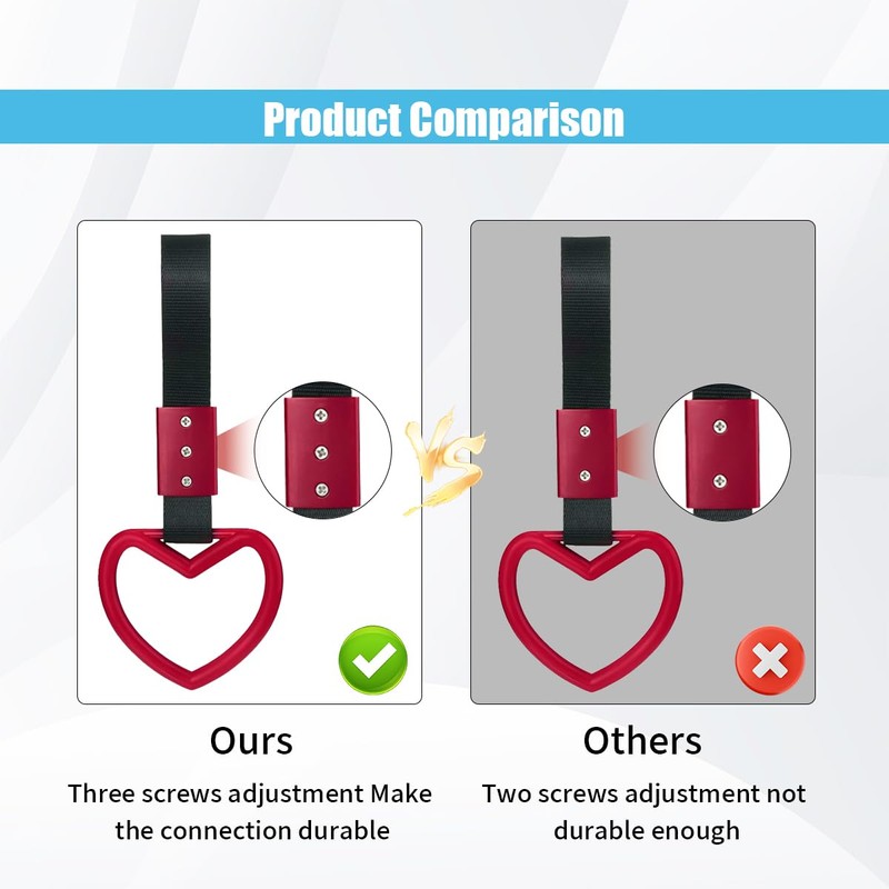 2PCS Heart-Shaped Car Handle Straps, Auto Grap Handle Warning Pull