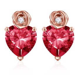 Iefil Women Earrings - July Birthstone Earrings, Sterling Silver Heart Stud Earrings for Women Mothers Day Valentines Birthday Gifts for Women Her Red Ruby Earrings Jewelry