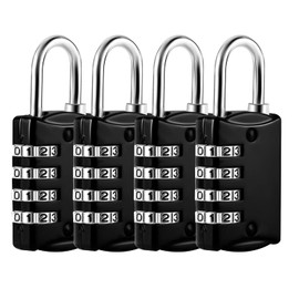 Pack of 4 Padlock Combination Lock Small, 4 Digit Suitcase Lock with Combination Code Locker Lock for Backpack Gym School (Black)