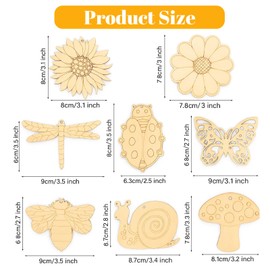 GYTFOG 40 Wooden Craft Shapes, Unfinished Wooden Discs for DIY Painting, 5 Snails, 5 Dragonflies, 5 Beetles, 5 Butterflies, 5 Mushrooms, 5 Sunflowers, 5 Chrysanthemums, 5 Cicadas with Rope