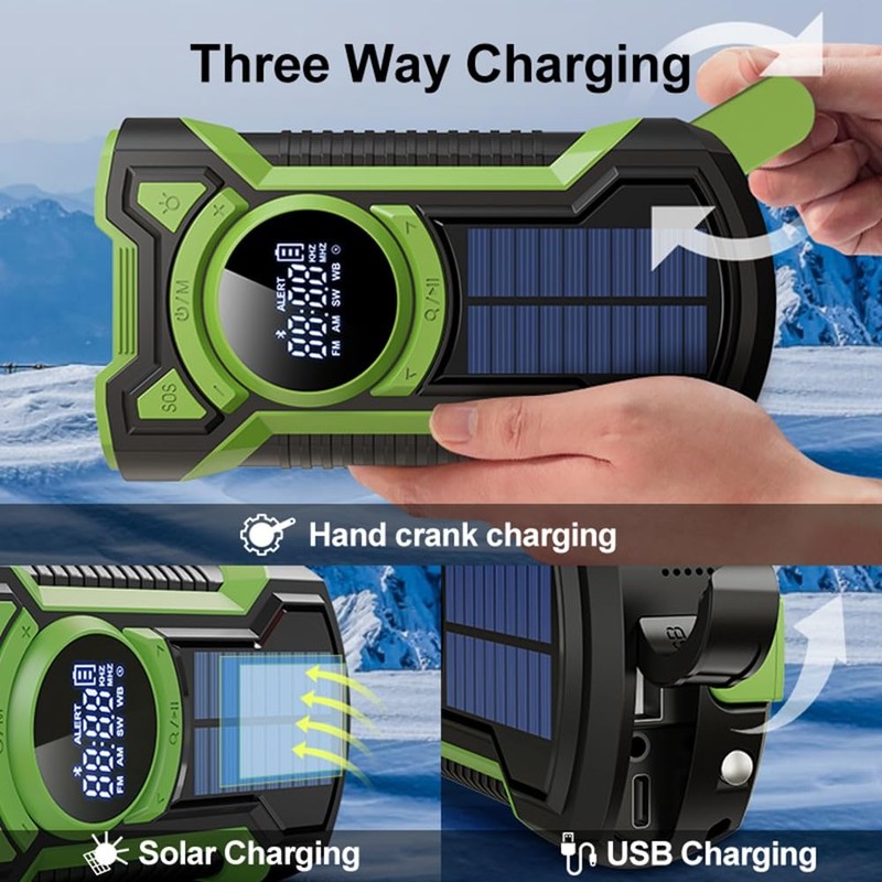 Fahgaer Hand Crank Solar Radio Portable AM/FM/Weather Radio with LED