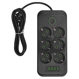 6 Way Power Strip with 4 USB and 1 Type C Port European Standard Power Socket with Switch 2 Meter Cable  110‑