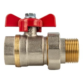 tecuro Ball Valve with Screw Connection G 1/2 Inch x Internal Thread Rp 1/2 Inch Nickel-Plated Brass