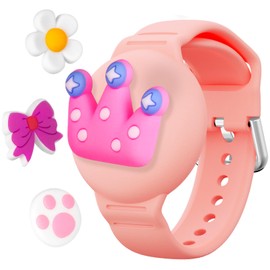 RFUNGUANGO Compatible with Kids Watch Strap, Soft Silicone Wristband - Cute Cartoon Style, Adjustable Anti-Lost GPS Tracker Elastic Strap, 4 Patterns Replaceable - Pink