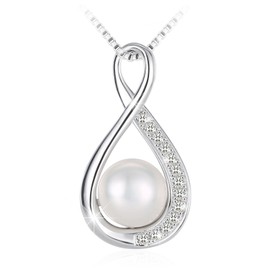 J.Rosée Pearl Necklace, Women 925 Sterling Silver Cubic Zirconia Freshwater Cultured Pearl Pendant Necklace Fine Jewelry