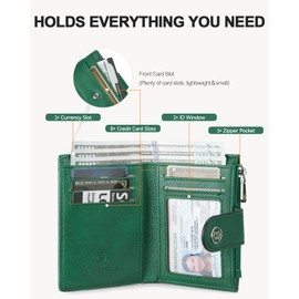 BOSTANTEN Small Wallet for Women Leather RFID Blocking Card Holder Bifold Compact Wallets With Zipper Coin Pocket Green
