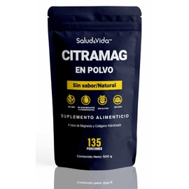 Salud&Vida Citrato de Magnesio en Polvo | 500 mg de Magnesio + 370 mg de Colágeno Hidrolizado Por Porción | Apoyo Nutricional para el Bienestar Diario | 500 Gramos (135 Porciones)