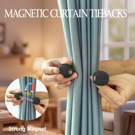 Magnetic Curtain Tiebacks (2 Pack) – No Drill Small Curtain Tiebacks for Indoor & Outdoor, Curtain Tie Backs for Living Room, Bedroom, Baby Nursery Decor, Black
