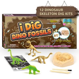 Byncceh Dinosaur Fossil Digging Kit for Kids - Excavate 12 Prehistoric Bones, Includes Glow in The Dark Dino Fossil - STEM Educational Archaeology Science Toy Ages 6-12