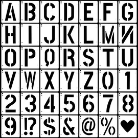 42-Piece Letter Stencil Set, 8 cm Stencils, Letters, Numbers Signs, Reusable DIY Letter Stencils, Writing, Painting and Crafts, Number Stencils for Children