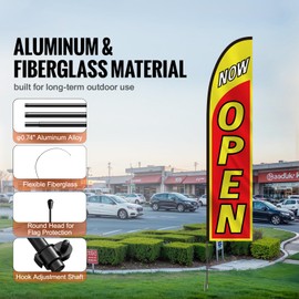 Happybuy Open Flag with Pole Kit, Advertising Feather Flag for Business, Includes 1 Banner, 1 Pole, 1 Ground Stake, 16.3 FT Swooper Flag for Outdoor Use