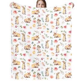 JOOCAR Easter Throw Blanket Watercolor Bunny Floral Chicken Throw Blankets Soft Lightweight Flannel Fleece Blanket for Sofa Bed Living Room in Spring 50x60 Inch