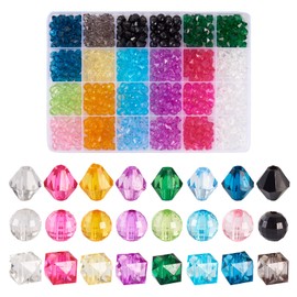 Boutigem 640pcs Clear Acrylic Beads Set, Colorful Faceted Round Cube Bicone Acrylic Beads for Necklace Bracelet Jewelry Making