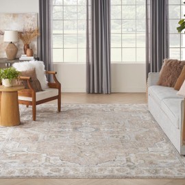 Nourison Astra Machine Washable Traditional Beige 9' x 12' Area -Rug, Easy -Cleaning, Non Shedding, Bed Room, Living Room, Dining Room, Kitchen (9x12)