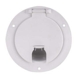 RecPro RV White Power Cord Hatch Cover | UV-Stabilized Plastic | Snap Lock Door | Accepts up to 50 Amp Cord | Made in America