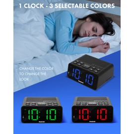 Homicial Digital Alarm Clock Radio with AM/FM Radio, Multi-Colors 1.4” LED Digits, Preset, Sleep Timer and Clear Display with Dimmer for Bedroom Bedside, Battery/Plug-in Powered
