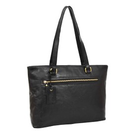 HOL Ladies Leather Shoulder Bag Classic Work Casual Handbag Tote Lima Black