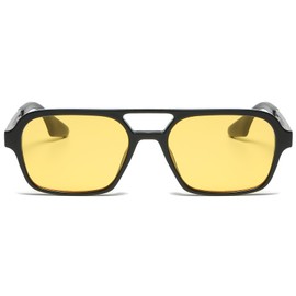 RUNHUIS Vintage Classic 70s Square Sunglasses for Women Men Trendy Retro Slim Rectangle Glasses, Black/Silver/Yellow
