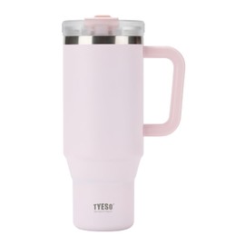 TYESO Vacuum Insulated Tumbler Water Bottle Cold Insulation Stainless Steel Bottle Straw Handle Mug Double Wall Wide Mouth (LIGHT PINK, 40 oz)