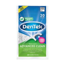 DenTek Triple Clean Advanced Clean Floss Picks, No Break & No Shred Floss, 20 Count (Pack of 4)