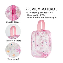 TotePrint - Bolsa de cosméticos con estampado floral transparente y bolsa de viaje con asa de material de PVC duradero, versátil, diseño de cierre para un deslizamiento suave, ideal para maquillaje,