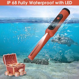 Metal Detector Pinpointer for Adults & Kids, IP68 Fully Waterproof Handheld Pin Pointer Wand 360°Detection with LCD Screen, 3 Modes (Buzzer, Vibration,Sound) for Treasure Hunting (Orange)