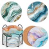 RETON 8 Pack Ceramic Marble Coaster with Holder, Round Absorbent