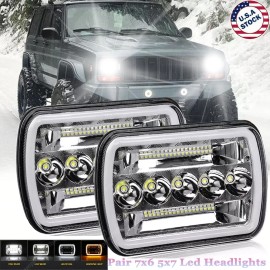 Bricologht Pair 5x7" 7x6" LED Headlights Hi/Lo Sealed Beam For Jeep Cherokee XJ 1984-2001 A
