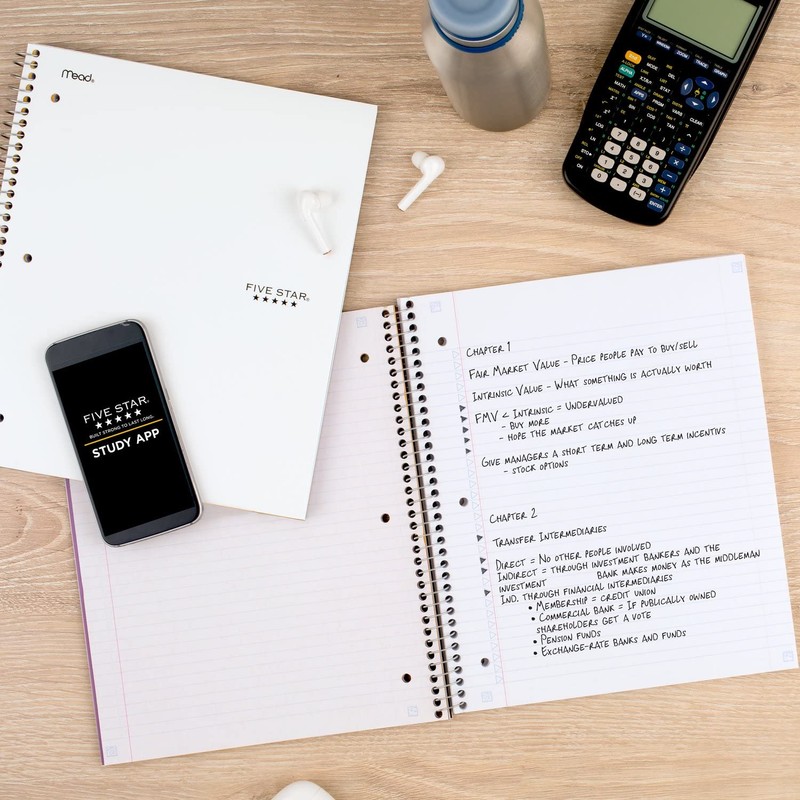 Five Star Spiral Notebook + Study App, 3 Subject, College