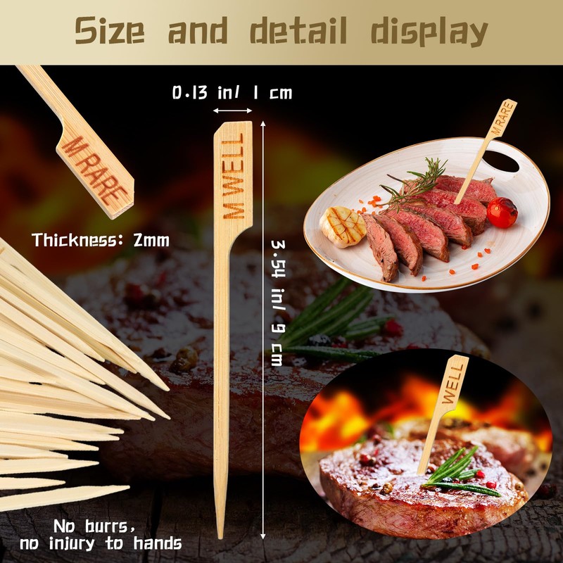 Soaoo 500 Pcs 3.5" Assorted Bamboo Wood Temperature Picks Steak