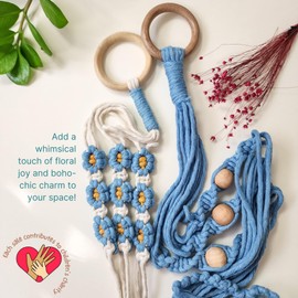 Set of 2 Macrame plant hanger with Daisies & Beads | Hanging plant holder Macrame Plant hangers outdoor and indoor hanging planters Plant stand indoor Boho Decor hanging planter stand (Cloudy Day)