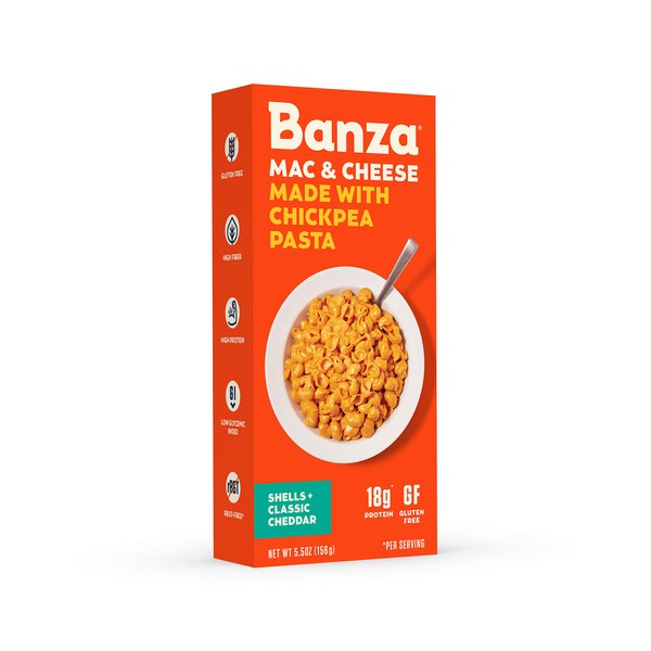 Banza Chickpea Pasta Shells and Cheese with Classic Cheddar – High Protein, Gluten Free Mac and Cheese, Healthy Macaroni and Cheese (Pack of 6)