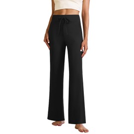 JEKAOYI Yoga Pants Women Flared High Waisted Stretch Drawstring Causal Pants Workout Gym with Pockets Black