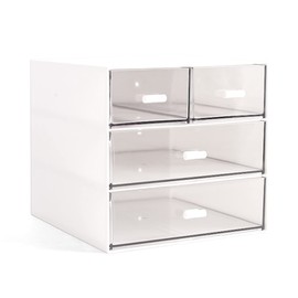 Marknor - Organizador de maquillaje y computadora con 4 cajones, organizador de cambiador, organizador de cosméticos, caja de almacenamiento de computadora, mostrador de baño o cambiador, color blanco QBH-4CT-1