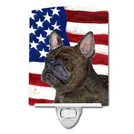 Caroline's Treasures SS4003CNL USA American Flag with French Bulldog Ceramic Night Light Compact, UL-Certified, Ideal for Bedroom, Bathroom, Nursery, Hallway, Kitchen, 6x4x3, Multicolor