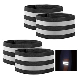 GeekerChip Pack of 4 Reflective Bands, Universal Double Reflective Bands, Reflective Bracelet, Elastic, with Velcro Fastening and Strong Reflective Strips (Black)