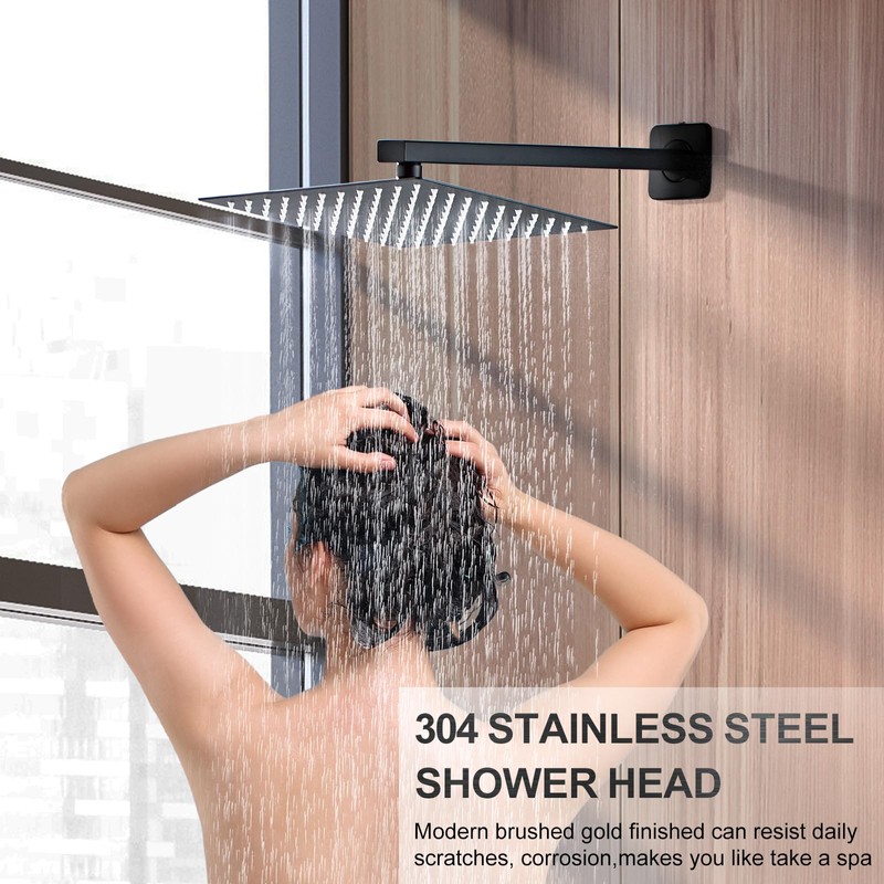 SaniteModar Black Shower Head System 8 Inch Square Rainfall Shower