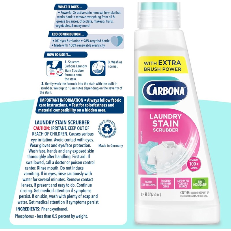 Carbona Laundry Stain Scrubber & Remover (8.4 Fl Oz), Extra-Strength
