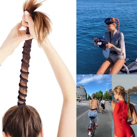 Spriral Hair Tie Sprots Ponytail Holders, Elastic Braided Hair Ties No Damage, Pony Tail Wrap for Long Hair for Gym, Swimming, diving 25" Brown