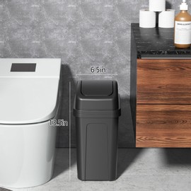 Zopnny 7 L Small Rubbish Bin, Trash Bin for Bathroom or Bedroom, Plastic Waste Bin with Swing Lid, Black